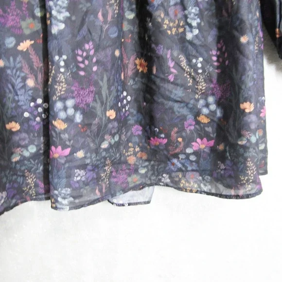 Disturbia Dark Floral Mini Dress Long Balloon Sleeve Smocked Tie Back US 4 y2K - Picture 8 of 11